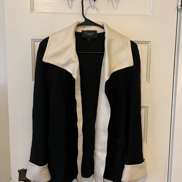 St John Caviar Black Jacket Cream Trim RETAILS $1,495 - Picture 2 of 9